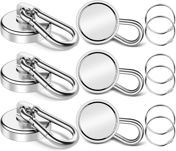 70Lbs Heavy Duty Magnetic Hooks with Swivel Carabiner, 6 Pack Extral Strong Neodymium Magnet Hooks for Hanging