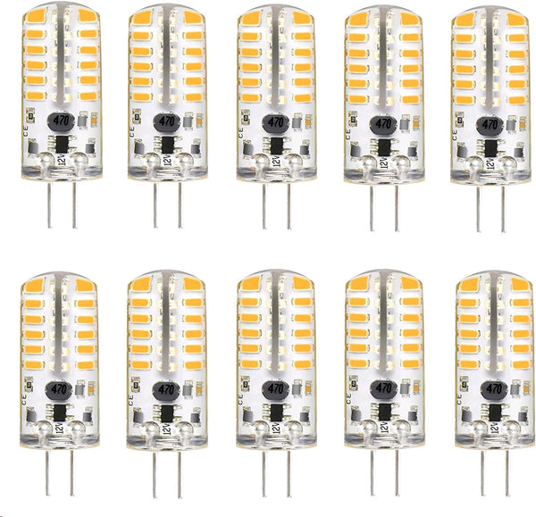 G4 LED Bulbs 12V 3W Bi-Pin, 48 3014 SMD, 20W Halogen Replacement, Silicone Coated, 220 Lumens, 10 Count