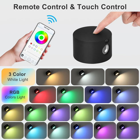 Set 2, Dimmable 5000mAh Lightess Smart LED Wall Sconces of Wall Mounted Lamp with RGB Mode & APP Control, Rechargeable