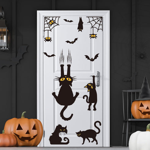 Halloween Bulletin Board Decorations Set - Black Cat Paper Cutouts and Spooky Bat Spider Wall Decals