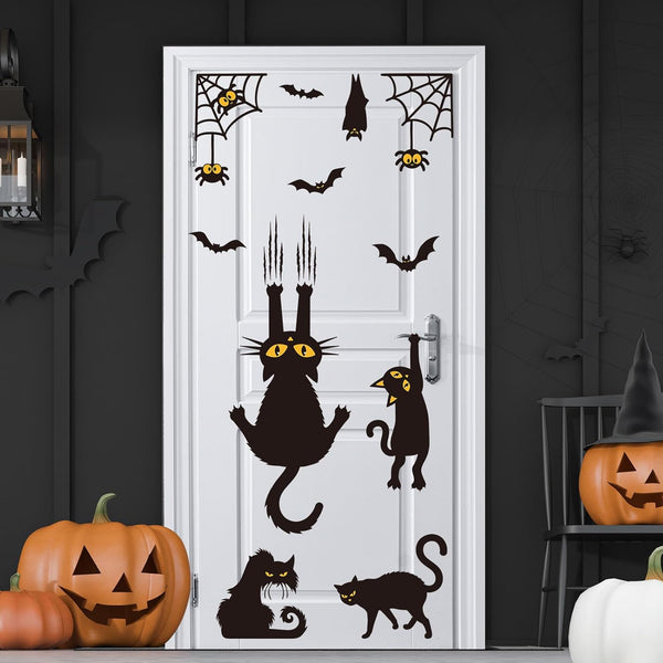 Halloween Bulletin Board Decorations Set - Black Cat Paper Cutouts and Spooky Bat Spider Wall Decals