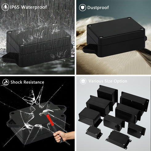 Junction Box Waterproof IP65 ABS Plastic Electric Project Enclosure Black with Fixed Ear (Pack of 2) 3.26"x 2.28"x 1.29"