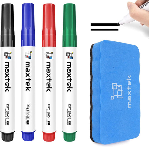 maxtek Low Odor Dry Erase Markers Chisel Tip, Whiteboard Markers Set 4