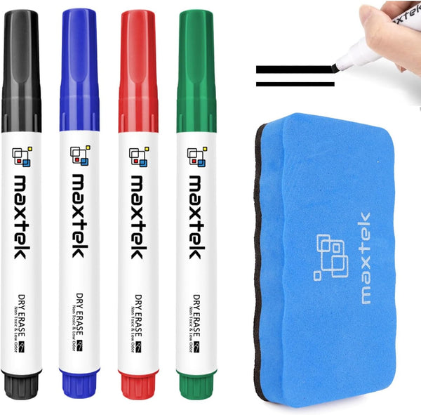 maxtek Low Odor Dry Erase Markers Chisel Tip, Whiteboard Markers Set 4