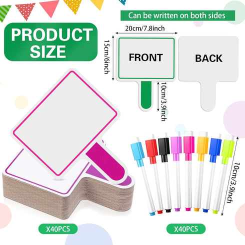 Crtiin 80 Pcs Colorful Dry Erase Paddles Set, 40 Pcs Double Sided Handheld Whiteboard for Students