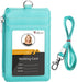 Teskyer Badge Holder with Side Zip Pocket, Leather ID Holder Wallet with Neck Lanyard for Office Staffs