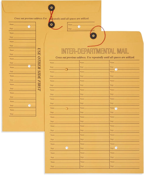 Blue Summit Inter-Department Envelopes, String Tie, Brown Kraft, 12 x 16 Inches, 25 Envelopes