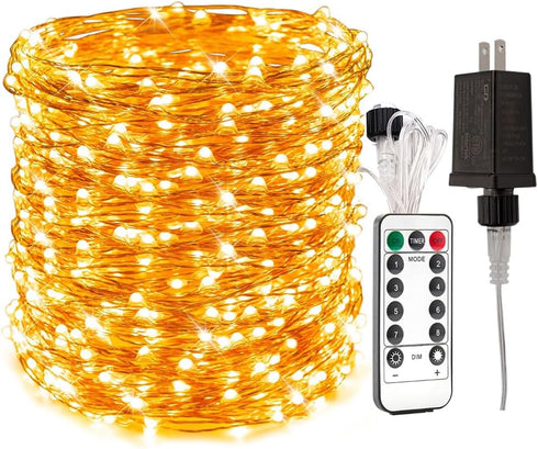 66Ft Plug in Fairy Lights, Warm White Waterproof Outside Copper Wire String Lights with Remote for Garden Party
