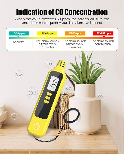 Portable Carbon Monoxide Detectors, Battery Powered Handheld Monitor Alarm Detector with LCD Display for Home/Outdoor