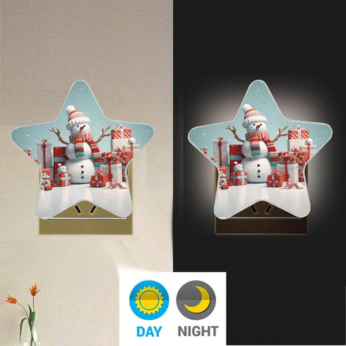 3D ALAZA Snowman Merry Christmas Star Shaped LED Night Light Dusk to Dawn Sensor Plug in Night Home Decor Desk Lamp