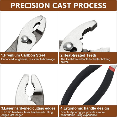 4 Pack Set-8'' 7''Diagonal Precision Basics Pliers Slip Joint, Long Needle Nose Pliers, Lineman, And Pliers for DIY