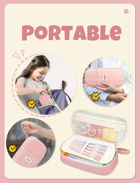 SUNEE Cute Pencil Case, Aesthetic Pen Pouch, Large Pencil Bag with Zipper, Kawaii Storage for School Supplies