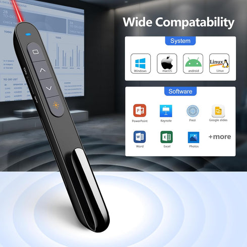 Norwii N76 Rechargeable Presentation Clicker, Long Range Wireless Presenter for PowerPoint, Black with Red Light