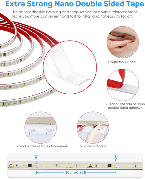 5M 110V-130V 6000K 120LEDs/M 16.4FT Aclorol Outdoor Led Strip Lights Waterproof AC Flexible LED Rope Lights Outdoor