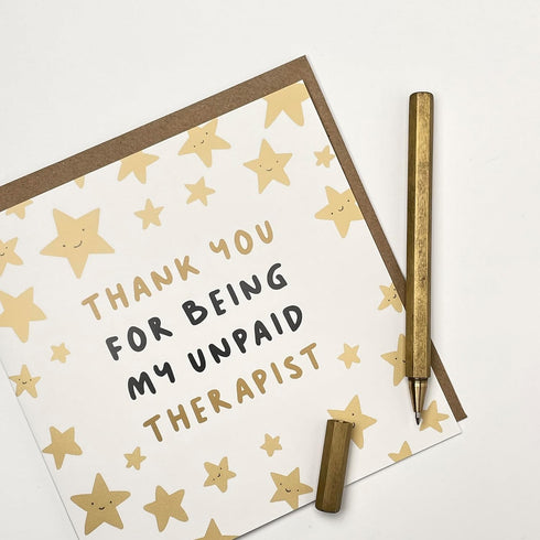 Old English Co. Thank You For Being Unpaid Therapist - Funny Birthday Card for Friend - Funny Thank You Card