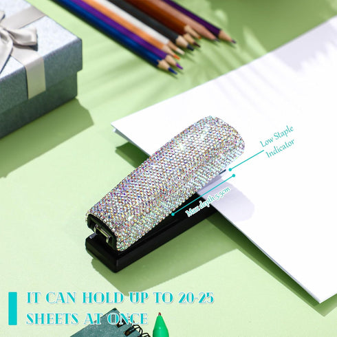 Bling Crystal Stapler, Sparkly Diamond Handmade Clay Rhinestone Stapler, Cute Office Stationery Kit for Women