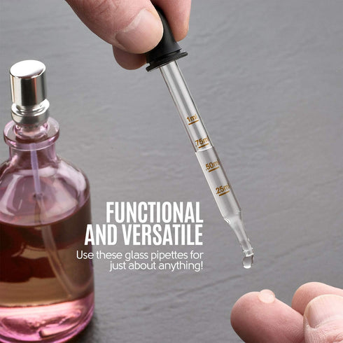 Eye Dropper - Pack of 2, Bent & Straight Tip Calibrated Glass Medicine Droppers for Accurate Dose and Measurement