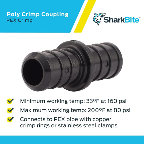 SharkBite 1/2 Inch Poly Crimp Coupling, Pack of 25 for PEX Pipe