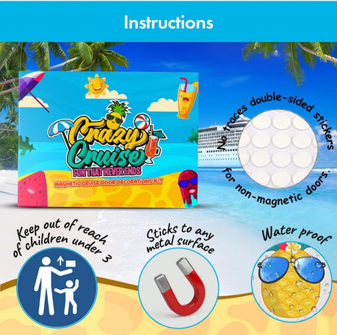 Cruise Door Decorations Magnetic Set - Large 11x13 Inch Dry Erase Board with 6 Fun Magnets, 2 Markers, Eraser