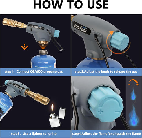 BLUEFIRE Handy Cyclone Torch Head, Portable Brass Gas Torch for Soldering, Welding, Plumbing Repair, and Lighting Grills