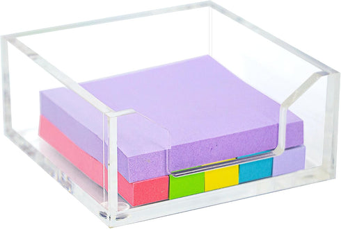 Clear Acrylic Sticky Notepad Holder, 3.94" x 3.94" x 1.77" for Office Desk Accessories, Acrylic Sticky Note Dispenser