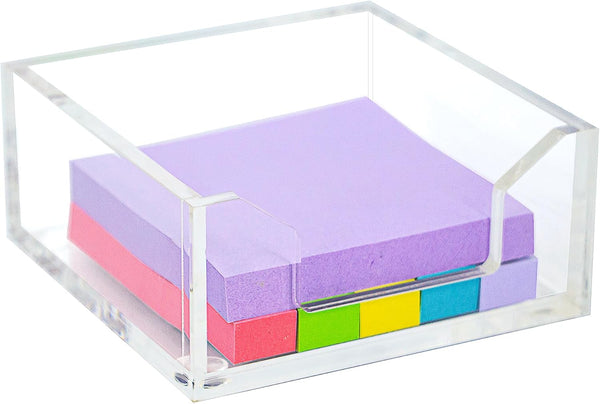 Clear Acrylic Sticky Notepad Holder, 3.94" x 3.94" x 1.77" for Office Desk Accessories, Acrylic Sticky Note Dispenser