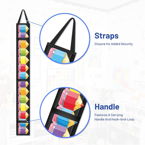 Bulletin Border Storage Pocket Chart for Classroom, Organizer with Storage Pockets for Bulletin Board (Black)