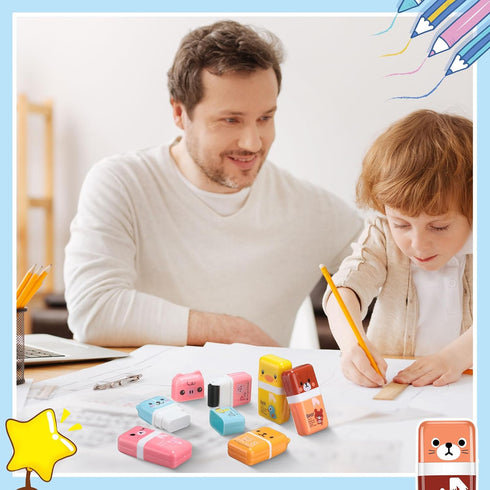 Seajan 44 Pcs Erasers for Kids Gift Bulk - Cute Pencil Erasers with Clean Up Roller for School Party Christmas