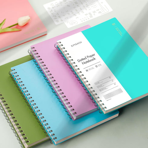 EMSHOI A4 Spiral Notebook - Bullet Dotted Journal, 11.2" X 8.27", 300 Pages, 100gsm Dot Grid Paper, Waterproof Softcover