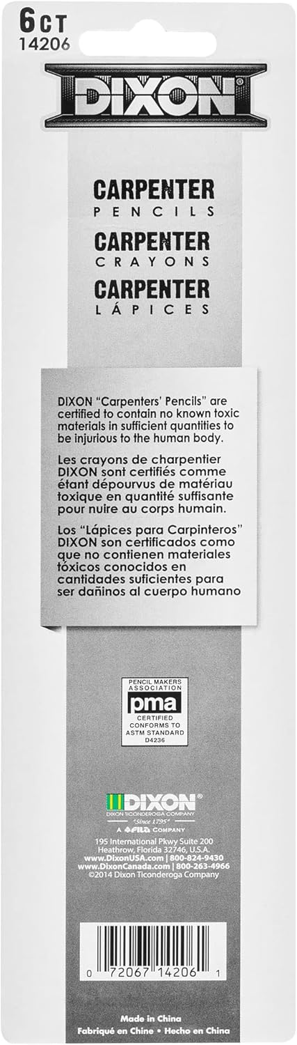DIXON Industrial Carpenter Pencils, Medium, Black and Silver, 6-Pack