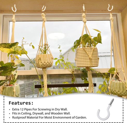 12 Pcs Heavy Duty Ceiling Hooks for Hanging Plants, 2.9 inches White Vinyl Coated Screw in Plant Hooks for Indoor