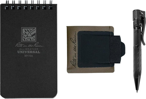 Rite in the Rain All-Weather Kit, Black 3” x 5” Top-Spiral Notebook, Adhesive Pen, Card Holder