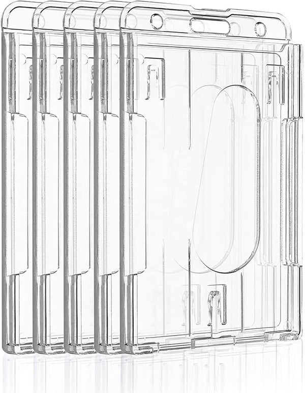 Pawfly 5 Pack Vertical 2-Card Badge Holder - Hard Transparent PC Case Protector for IDs and Credit Cards