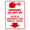 Emergency Spa Shut Off Sign, Bilingual English Spanish, 10x14 Inches, Rust Free