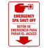 Emergency Spa Shut Off Sign, Bilingual English Spanish, 10x14 Inches, Rust Free