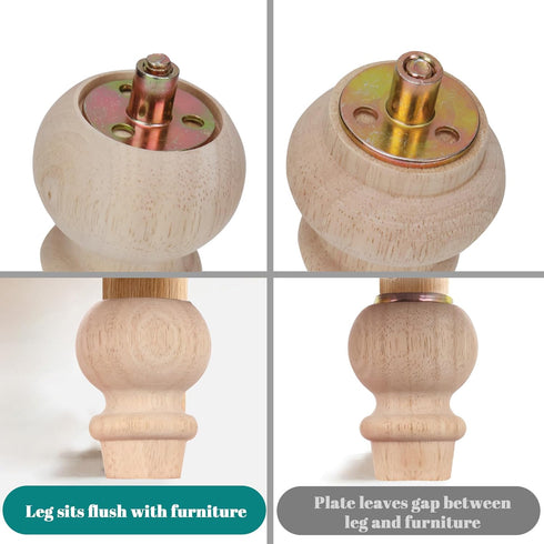 2 Inch Set 4 Wooden Unfinished Bun Feet for Dresser Legs Couch Sofa Cabinet Ottoman DIY Replacement Wood Furniture Legs