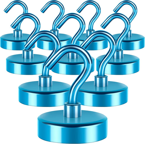 Neosmuk Heavy Duty Magnetic Hooks Strong Neodymium Extra Strength for Hanging Toolbox, Cruise, Grill (Royal Blue, 10