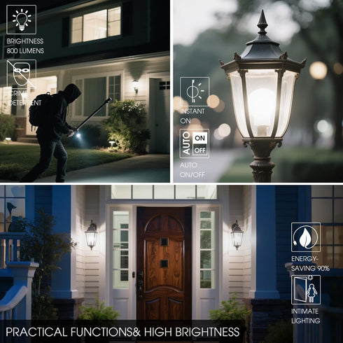 Bulb, 75 9W 1100 4000K Bulbs, E26 Bulb 4-Pack Dusk to Dawn LED Outdoor Light Watt Equivalent, Lumens, Cool White LED