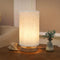 Small Bedside Night Table Lamp for Bedroom, Minimalist Nightstand Lamp with Round Fabric Linen Shade for Kids Room