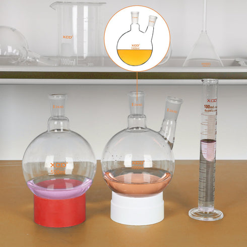 XCD Borosilicate Glass 2-Neck Round Bottom Boiling Flask, 250 ml with 24/40 Center and Side Standard Taper Outer Joint