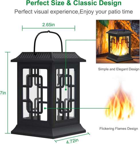 2 Pack Solar Lanterns Outdoor Waterproof, Hanging Solar Lights for Outside Black Hanging Solar Powered Lantern