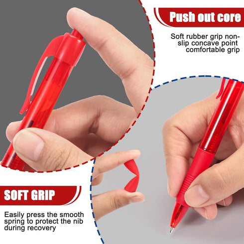 Pens Bulk, 100 Pack No Bleed Red Ink Click Pens, Soft Grip, Wholesale Retractable Ballpoint Pens for Office School