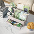 5 Countertop(Beige) KINGFOM PU Leather Desk Organizer with Drawer, Compartments Desktop Storage Caddy for Office & Home