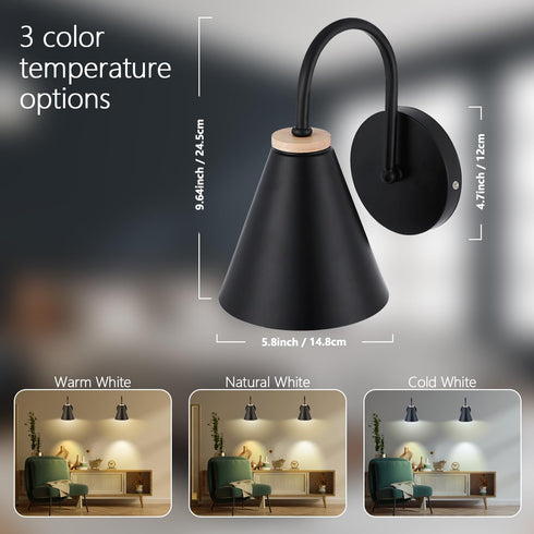 Dimmable Bulb, Dimmable (1 Pack) Battery Operated Black Faux-Wood Industrial Wall Sconce, Easy to Install Not Wires