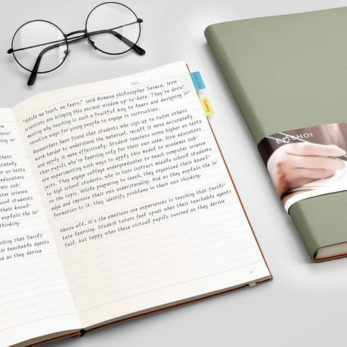 EMSHOI Large B5 Composition Notebook, College Ruled, 204 Pages, Softcover, 7.5"x10", Green, Free Sticky Notes