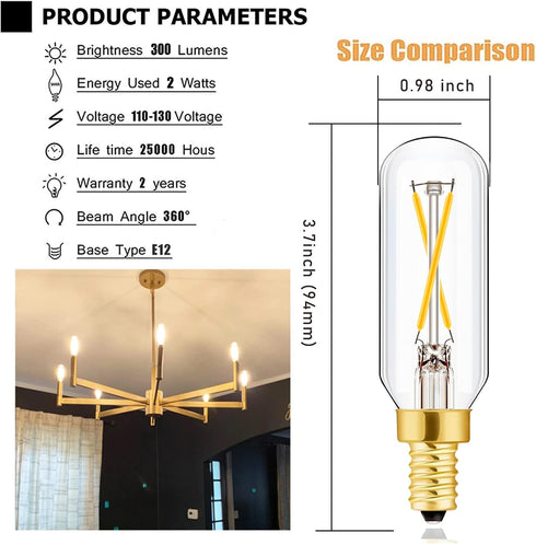E12 Bulb Dimmable 2W 25 Bulb T6 T25 E12 Bulb 25 AC120V 300LM e12 Bulb 6Pack Leools LED Equal watt Light Soft White