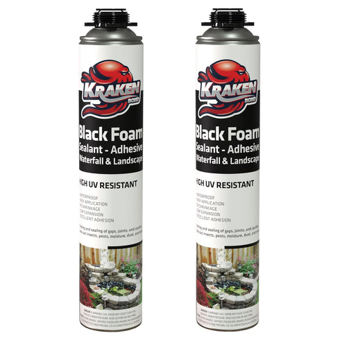 Kraken Bond Black Spray Waterfall Foam Sealant - (2x24oz) Expanding Polyurethane Pond Foam Sealer, 2 Pack