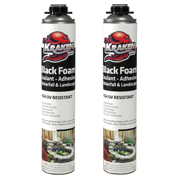 Kraken Bond Black Spray Waterfall Foam Sealant - (2x24oz) Expanding Polyurethane Pond Foam Sealer, 2 Pack