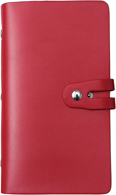 RFID Leather Credit Card Holder, Business Card Organizer with 96 Slots, Red Case for Important Documents