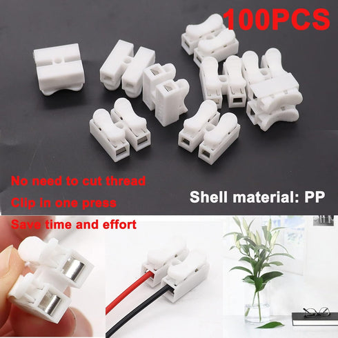 Tnisesm 100Pcs Push Quick Wire Cable Connector, White Wiring Terminal, Spring Loaded Electrical Connectors